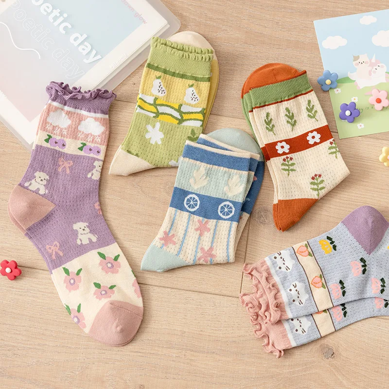 

Новые японские сетчатые Дышащие носки-трубы с цветами, милый японский школьный стиль