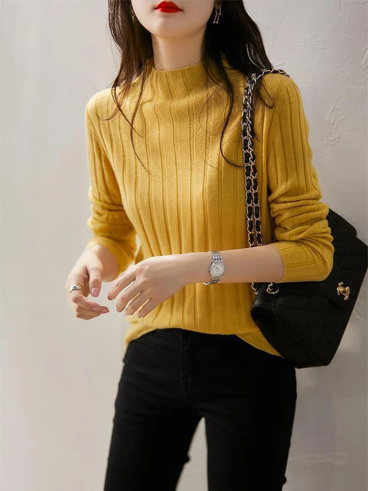 

BOBOKATEER Tops For Women Clothing 2023 Mock Neck Sweater Jumper Femme Fitted Basic Solid Casual Knit Pullover Sueters De Mujer