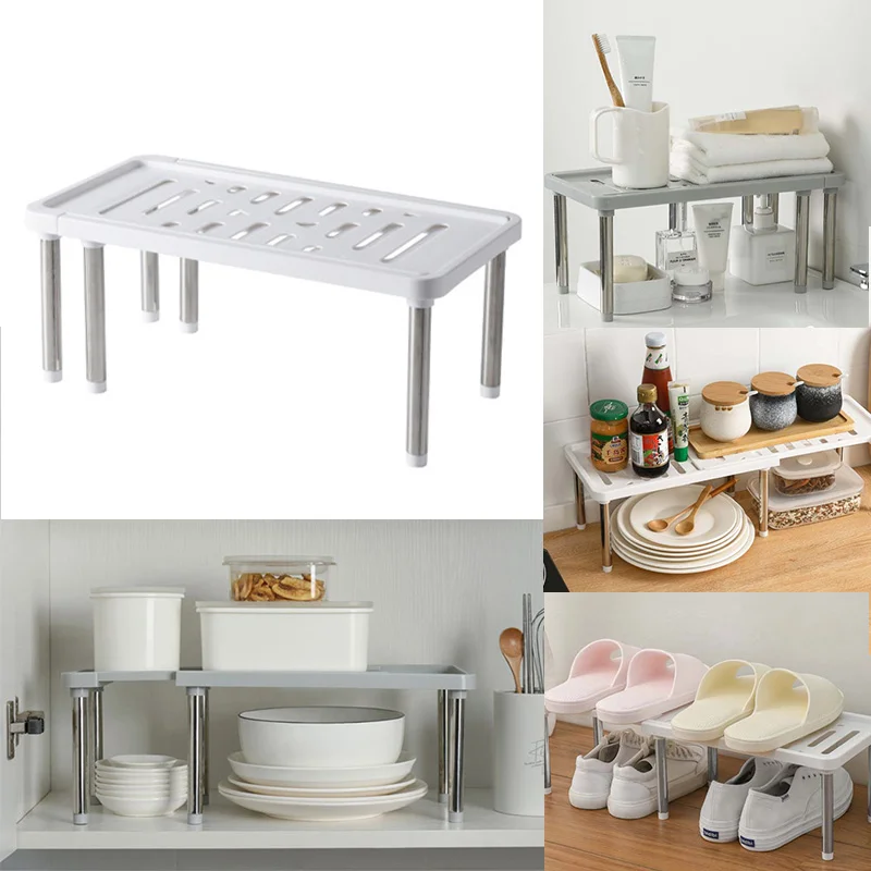 

Kitchen Cabinet Storage Organizer Shelf Metal ABS Stackable Folding Home Storage Organization Rack Kitchen Organizer Dish Liquid