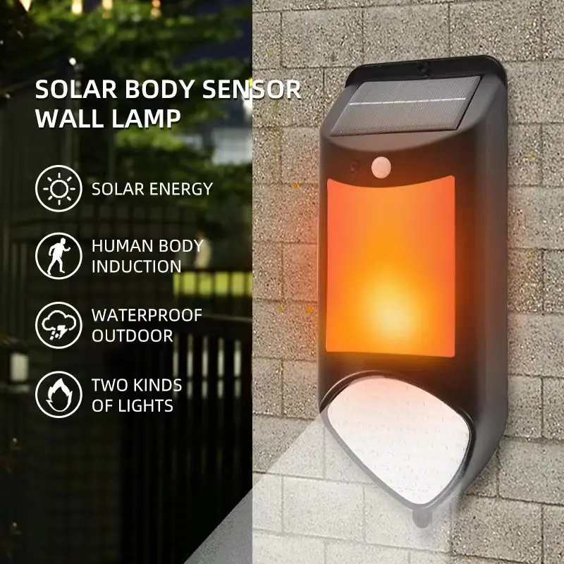 

Solar Flame Light Motion Sensor Waterproof Flashing Lamp Wall-mounted Design for Patio Garden Outdoor Wall Garage Front Door