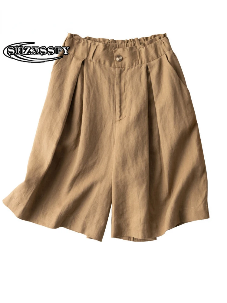 Женские льняные повседневные свободные шорты