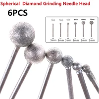 6pcslot diamond round ball burr drill bit set grinding wheel diamond tools for carving engraving drilling 4 12mm dremel tools