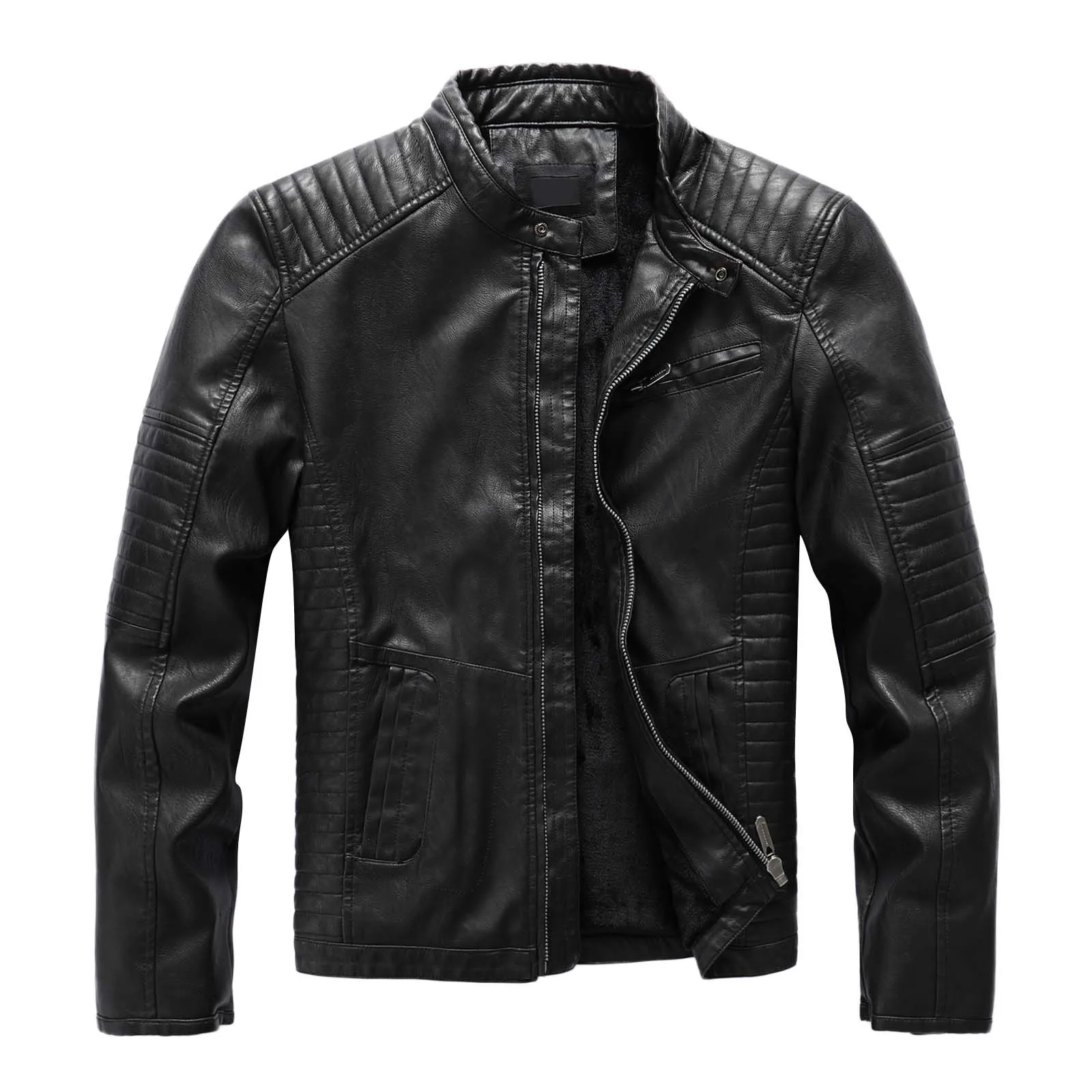 Charcoal Jacket Mens Leather Jackets Autumn And Winter PU Leather Jacket Stand Collar With 850 down Jacket Heavy Coats for Men