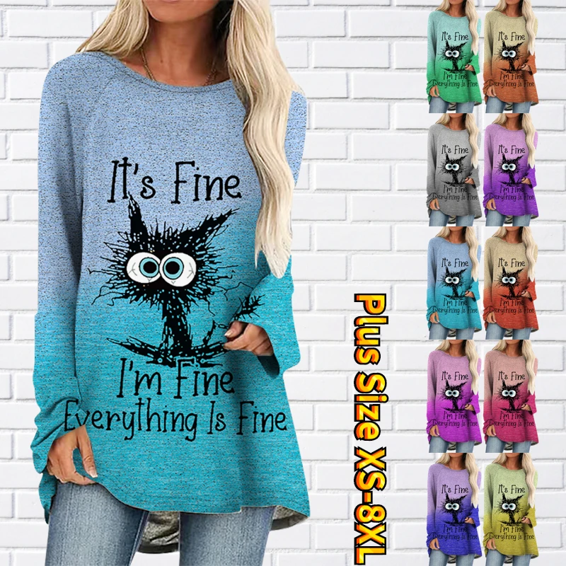 

Женский пуловер с принтом животных, повседневный облегающий топ с круглым вырезом, модная футболка, уличная свободная футболка с длинным рукавом, Осень-зима 2022