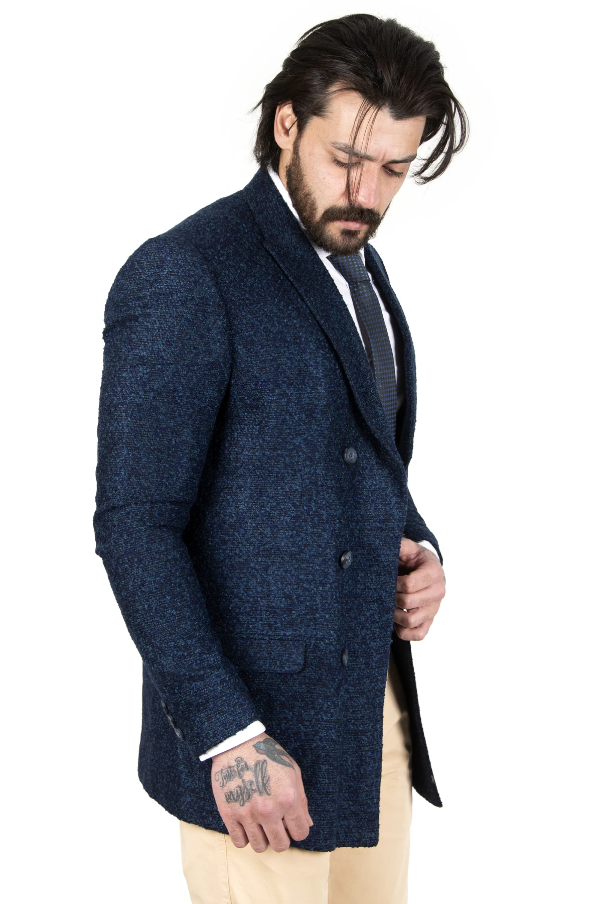 DeepSEA patterned italian double breasted coat 2203007
