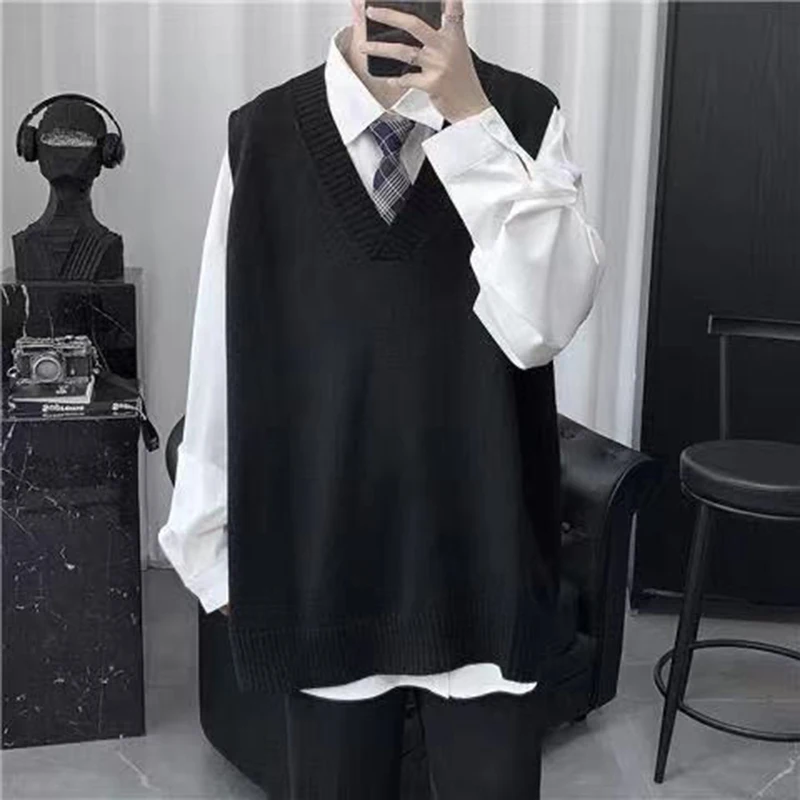 Мужской вязаный свитер с V-образным вырезом в стиле Харадзюку