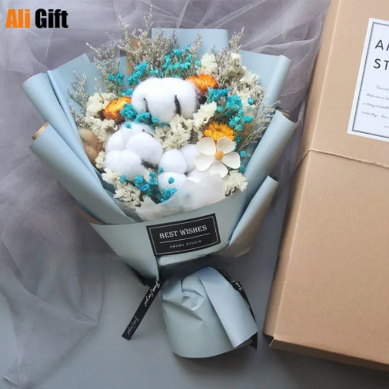 

Kapok Sky Star Dried Flower Gift Box Bouquet Net Red Birthday Gift for Girlfriend Valentine's Day Gift Graduation Photo Rose