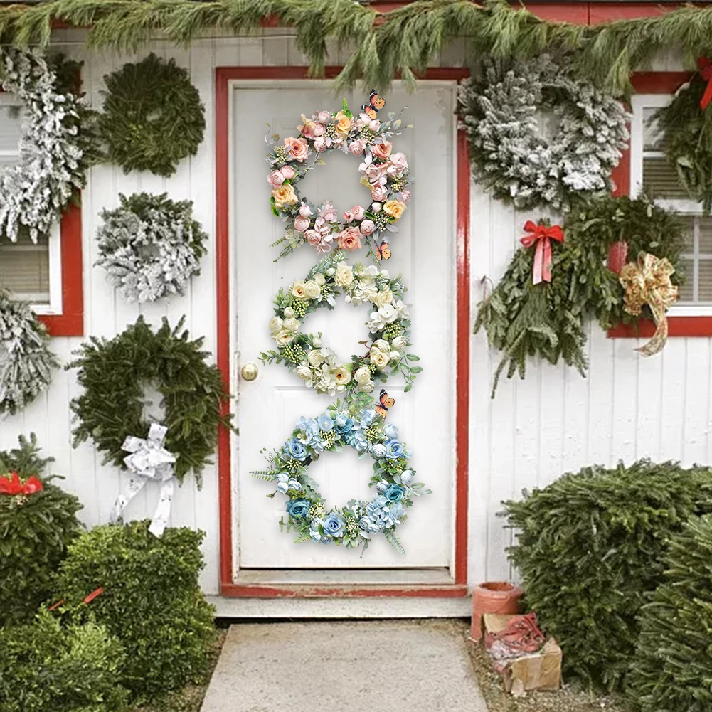 

Wreaths For Front Door Artificial Flower Wreath For Home Decoration Light Color Fake Flower Garland Round Floral Wreath Hangings