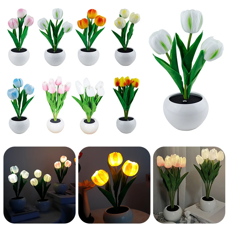 

LED Tulip Night Light Flower Flowerpot Potted Plant Table Decoration Lamp Bedroom Atmosphere Night Light Home Decoration