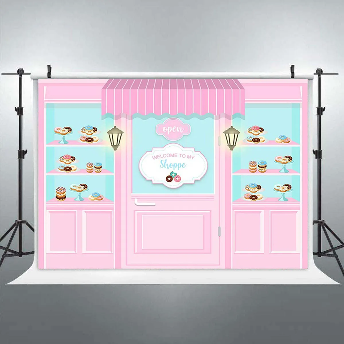 

Ice Cream Donuts Shop Theme Dessert House Pink Backdrop Birthday Party Banner Photo 1st First Baby shower Photography Background