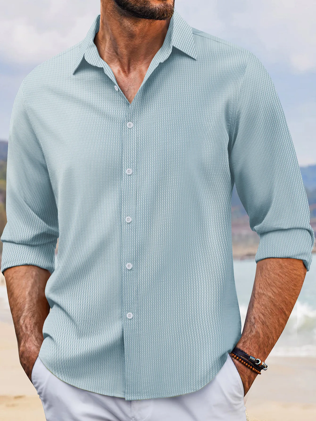Весна-Осень 2025 Мужская однотонная Повседневная рубашка с длинными рукавами и
