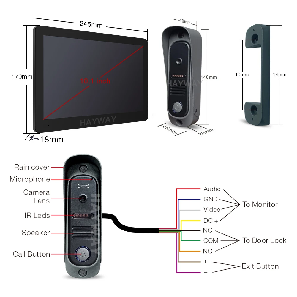 Комплект видеодомофона Tuya Wireless IPS 10 дюймов с сенсорным экраном и камерой 1080P