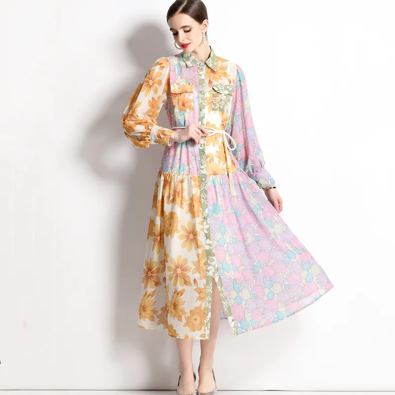 

Платье-рубашка с отложным воротником и длинным рукавом-фонариком