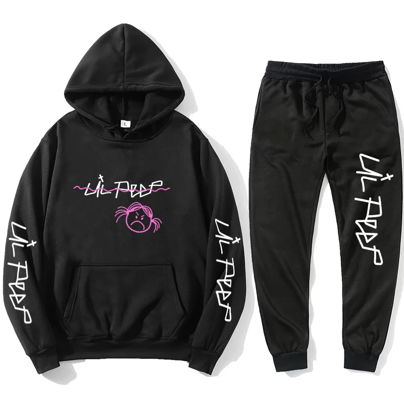 

RIP Lil Peep Sudadera con capucha conjuntos de para hombre/mujer invierno clido polar sudaderas + Pantalones de trajes Hip Hop