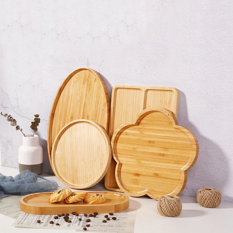 

1 Pc Bamboo Wood Tray Breakfast Plate Wooden Tableware Dim Sum Barbecue Plate Restaurant Coffee Tea Plate Home Bamboo Tray