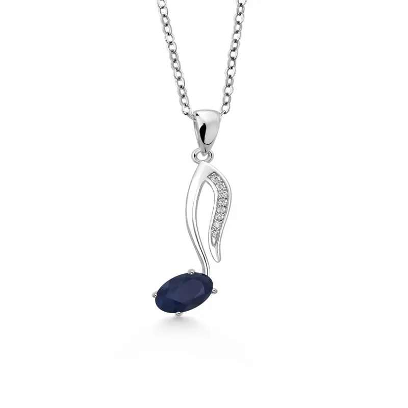 

925 Sterling Silver Blue Sapphire Pendant Necklace Eighth Music Note Jewelry Gift For Women (0.65 Cttw, Gemstone Birthstone, Ova