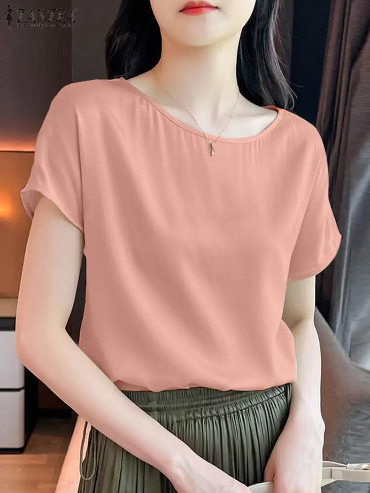 

Elegant Women Blouse Summer Fashion Tops ZANZEA Casual Short Sleeve Blusas Female O Neck Blouse Tunic Chemise Mujer Oversize