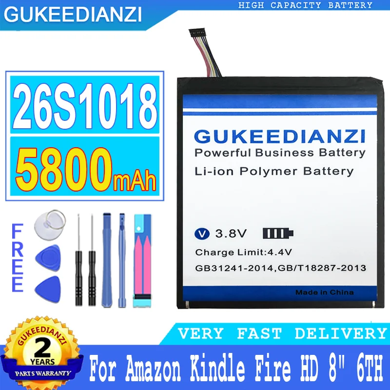 

Bateria 5800mAh High Capacity Battery 26S1018 For Amazon Kindle Fire HD 8" 6TH GEN PR53DC MC-28A8B8 Battery