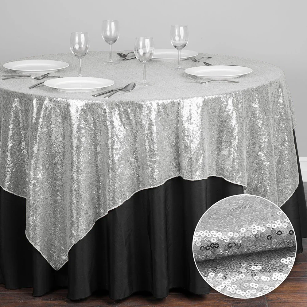 

Square Sequin Tablecloth Party Glitter Overlays Gold Sliver Table Cover for Event Wedding Banquet Home Christmas Table Decor