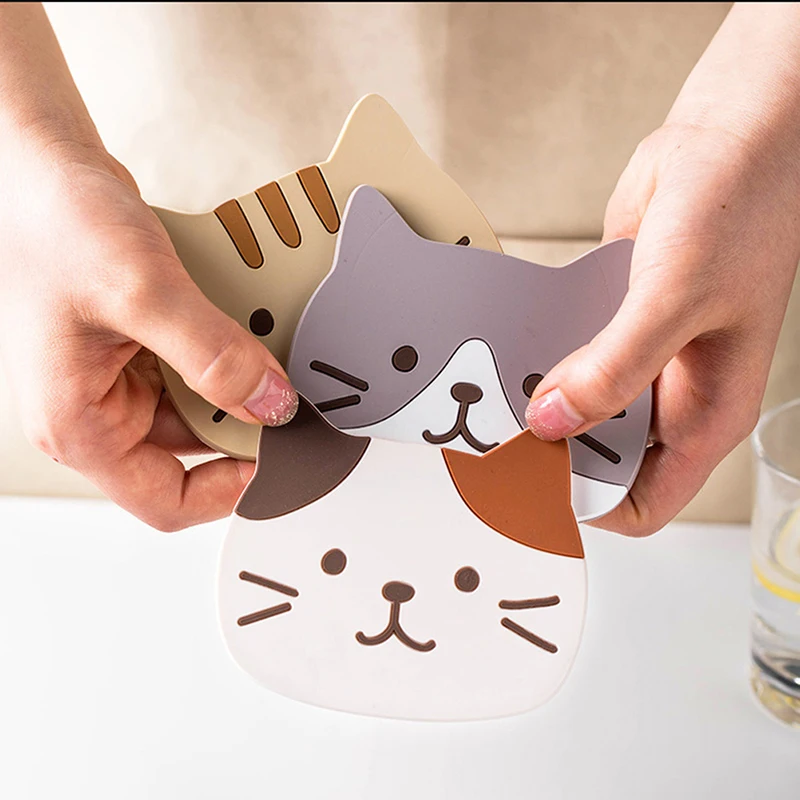 

Cat Cute PVC Coaster Cartoon Cup Pad Coffee Drinks Coaster Heat Insulation Mat Bowl Mat Placemat NEW