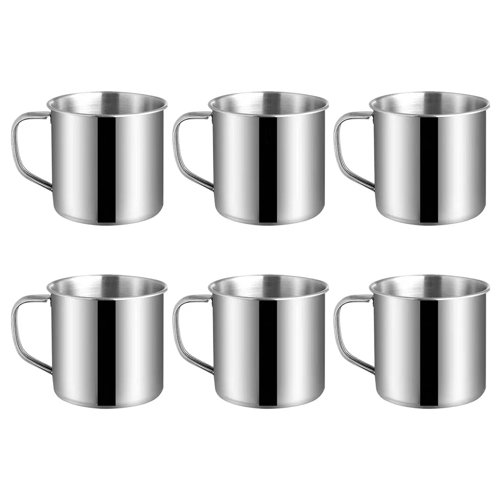 

6 Pcs Stainless Steel Drinking Cup Espresso Kids Cups Mug Handle Soup The Office Coffee Mugs