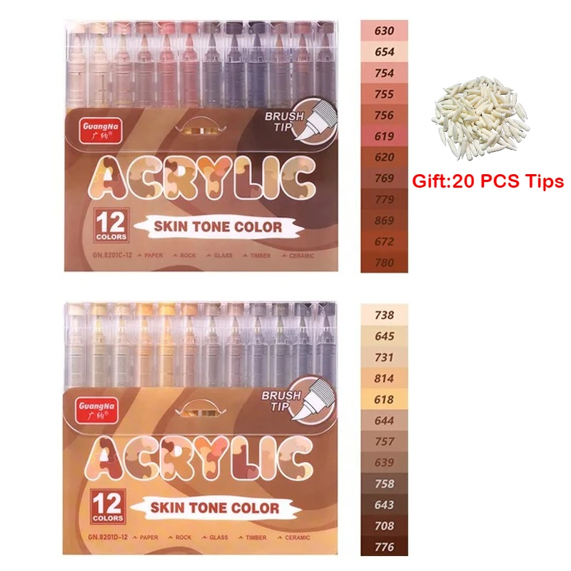 

12/72 цвета GN акриловые маркеры с мягким наконечником, набор оттенков кожи, смешиваемые цвета, непрозрачные для DIY, скрапбукинга, школьные принадлежности для рукоделия