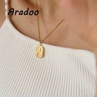 aradoo fashion childlike small flower necklace cute square brand retro titanium steel light luxury pendant necklace