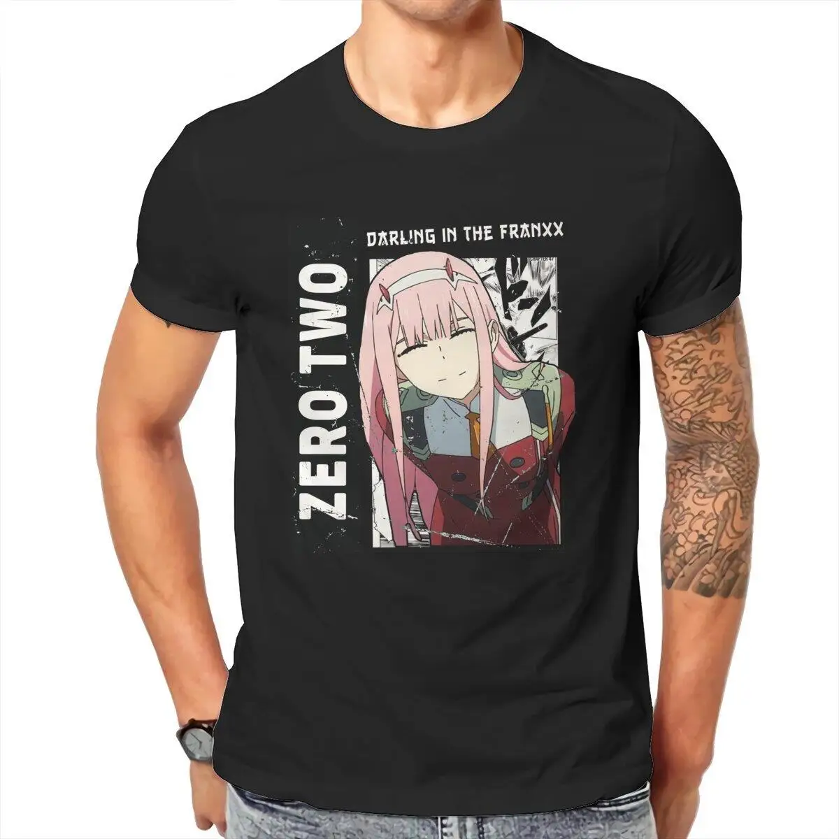 Darling In The Franxx Men's T Shirt Zero Two Anime Wifu Sweet Girl Vintage Tees Short Sleeve T-Shirt Pure Cotton Graphic Clothes