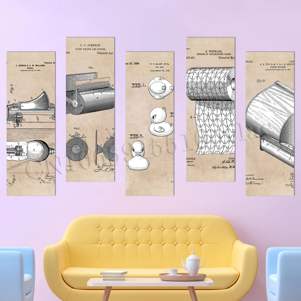 

Painting Wall Art HD Printed Patent Bathroom Poster Self-adhesive Wallpaper PVC Classic Home Decoration Pictures For Living Room