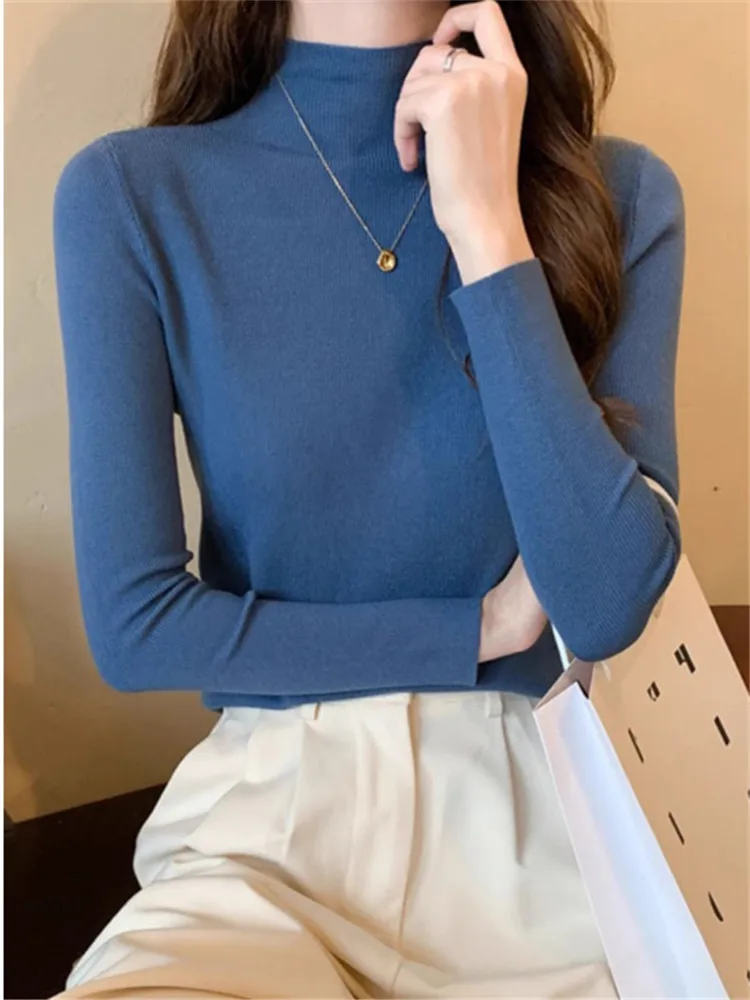 Girdear Amashi Zheng Same Sle with Mall 2024 Autumn New Women clothes Half-high Collar Wool Knitting Base Sweater Women