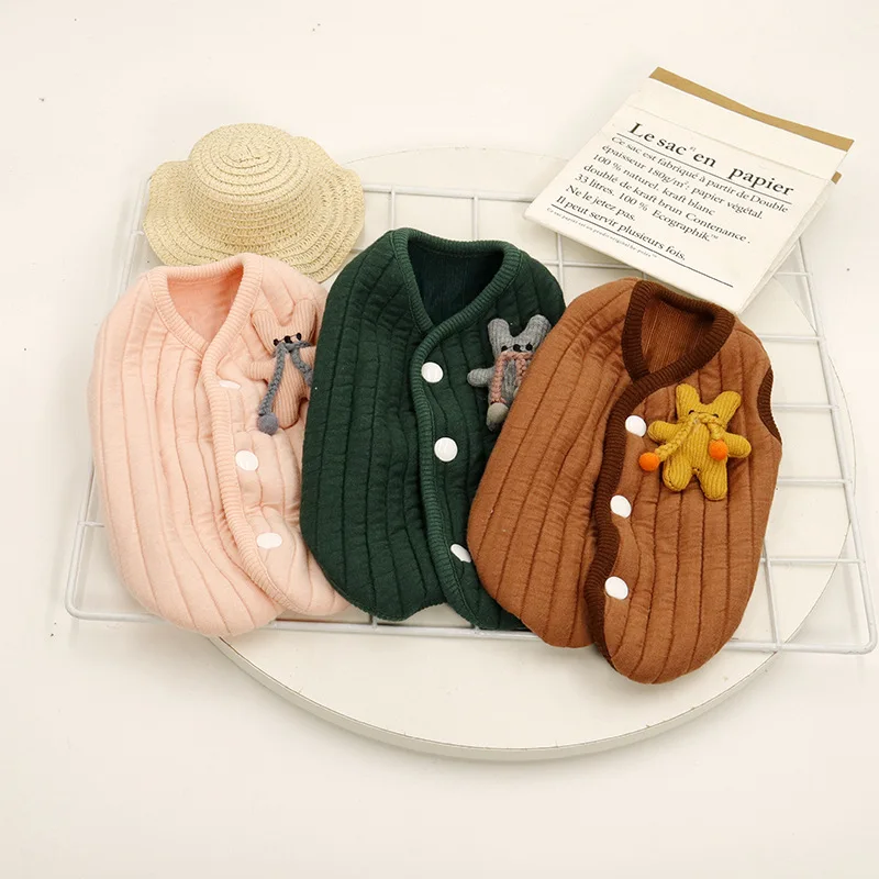 

Однотонная теплая одежда для собак, костюм, мультяшный хлопковый жилет, одежда для собак, милая осенне-зимняя одежда для домашних животных, ...