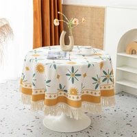 polyester cotton round tassel tablecloth color thickened printed tablecloth american coffee table cloth