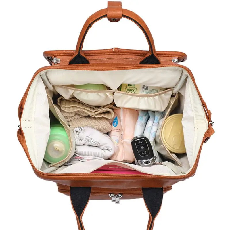 Large Capacity Diaper Bags PU Leather Mummy Maternity Nappy Travel Backpack Multi Function Organizer