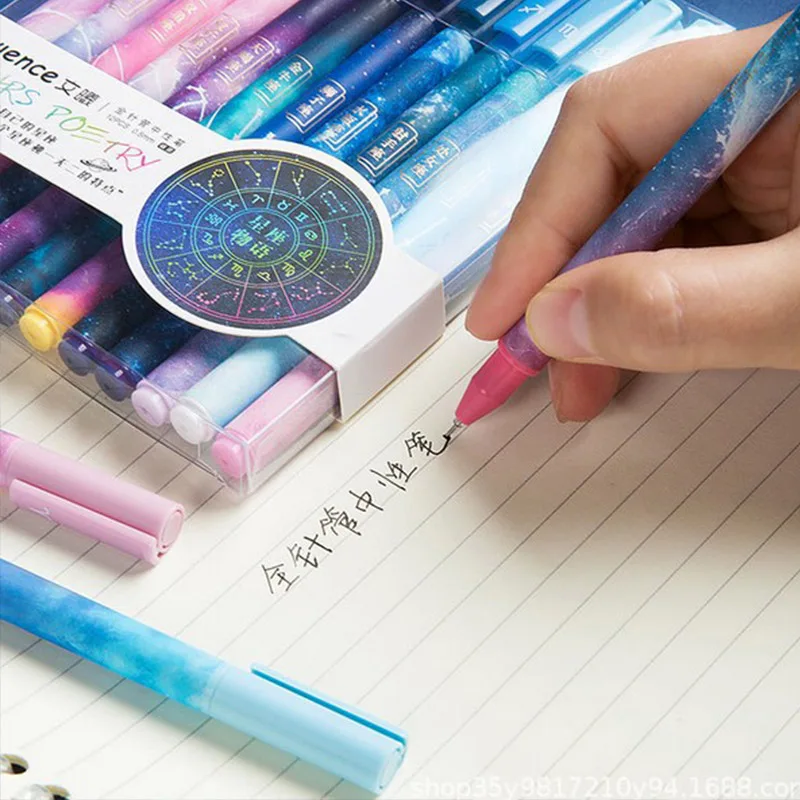 12 штук гелевых ручек "Двенадцать зодиакальных созвездий" Kawaii Звёздное небо Крутые ручки 0,5 мм Чернила черного цвета Канцелярские товары для офиса и школы Милые канцелярские принадлежности на.