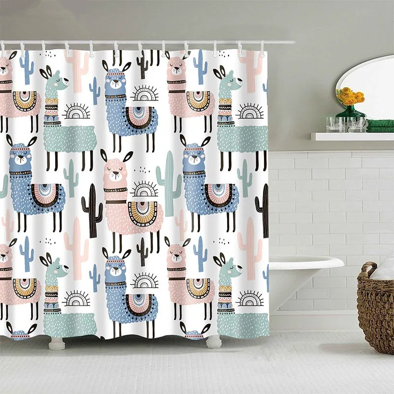 

Shower Curtain Cartoon Animal Bath Curtains Bathroom For Bathtub Bathing Cover Shower Curtains with 12 PCS Hooks