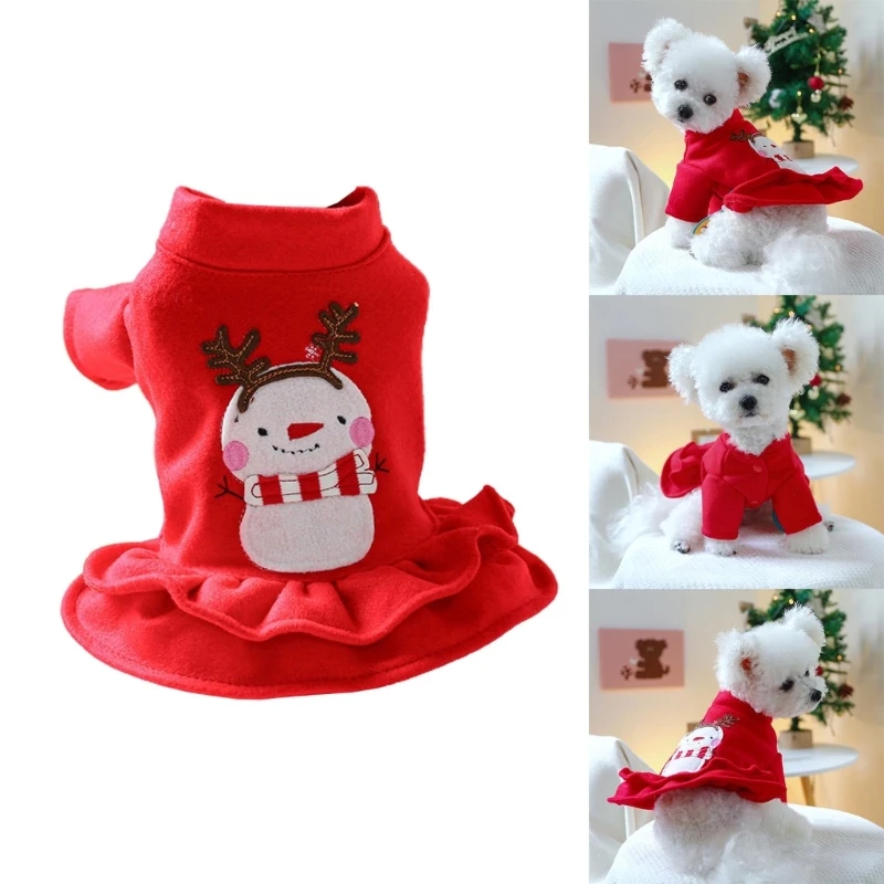 

Lovely Dogs Dress Style Pullover Dogs Skirt Snowman Decors Warm Dogs Skirt Drop Shipping