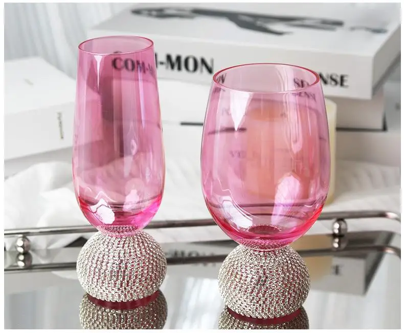 Сказочные бокалы для вина розовые алмазные виски украшенные бокалами красного