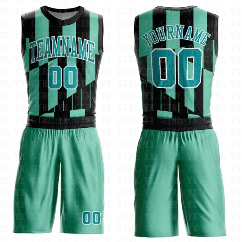 Custom Gold Green-White Round Neck Sublimation Basketball Suit Jersey 3D Printed Tank Tops And Shorts Personlized Team