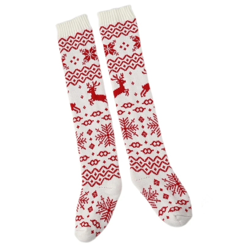 E15E рождественские высокие носки до бедра для женщин вязаные гольфы с оленями и
