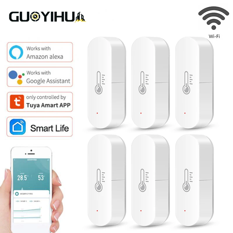 

Умный Wi-Fi датчик температуры и влажности Tuya, комнатный гигрометр, термометр, детектор, управление жизнью, работает с Alexa Google