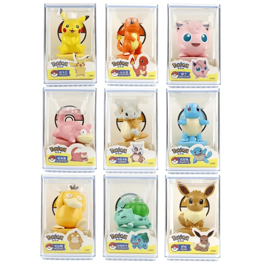 Фото 9-й стиль, натуральная серия Pokemon Cartoon Seal, аниме-фигурки, куклы, игрушки с акриловой коробкой, Пикачу Иви Бульбазавр, милая модель, подарки №3