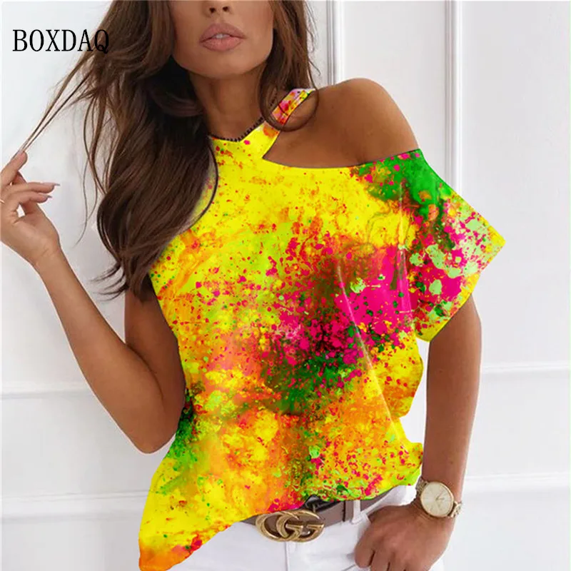 

Женская футболка с принтом на одно плечо, с коротким рукавом