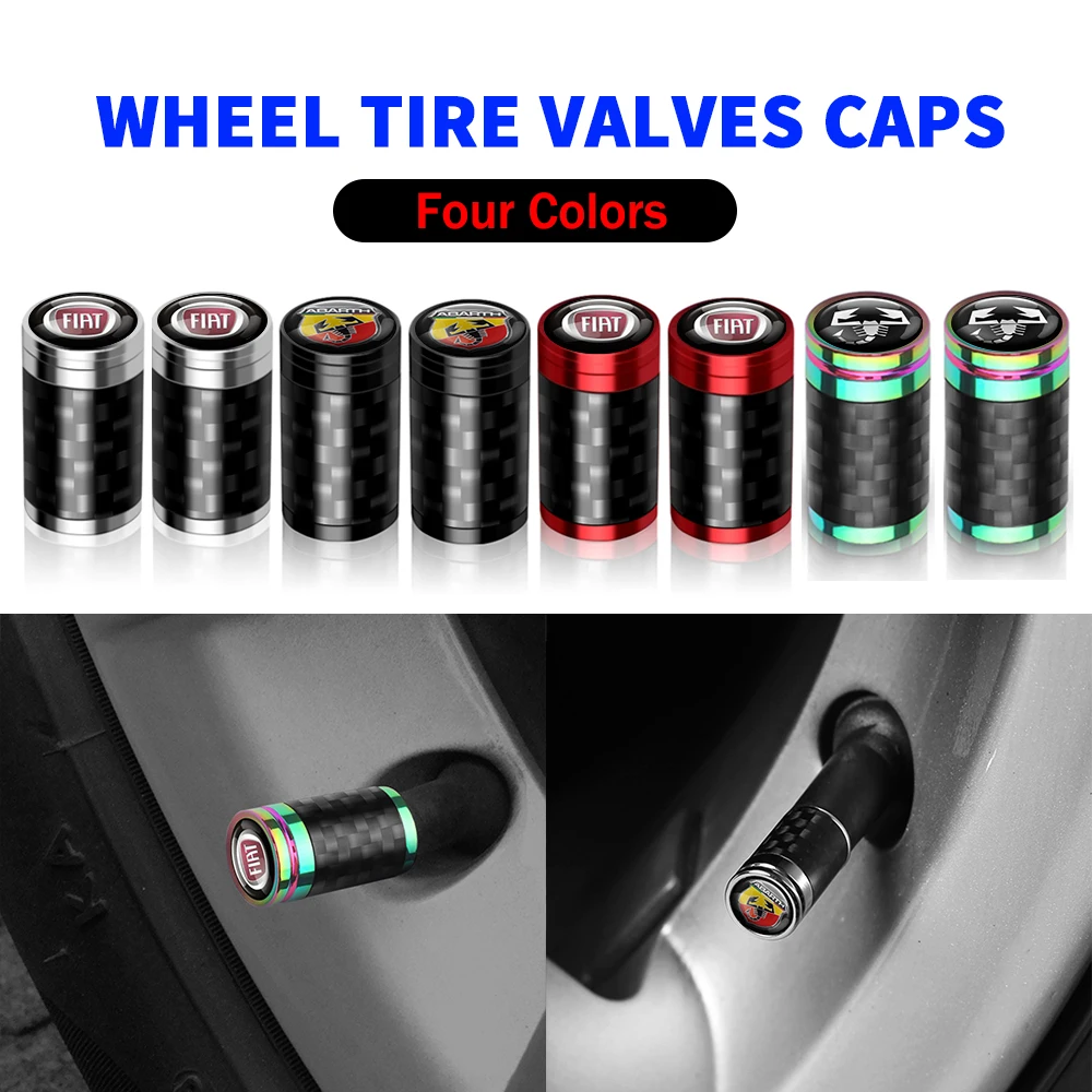 

4PCS Carbon Fiber Metal Car Wheel Tire Valve Stem Cap For Fiat Abarth 500 Ducato Punto Tipo Grande Panda 600 500S Scorpion Badge