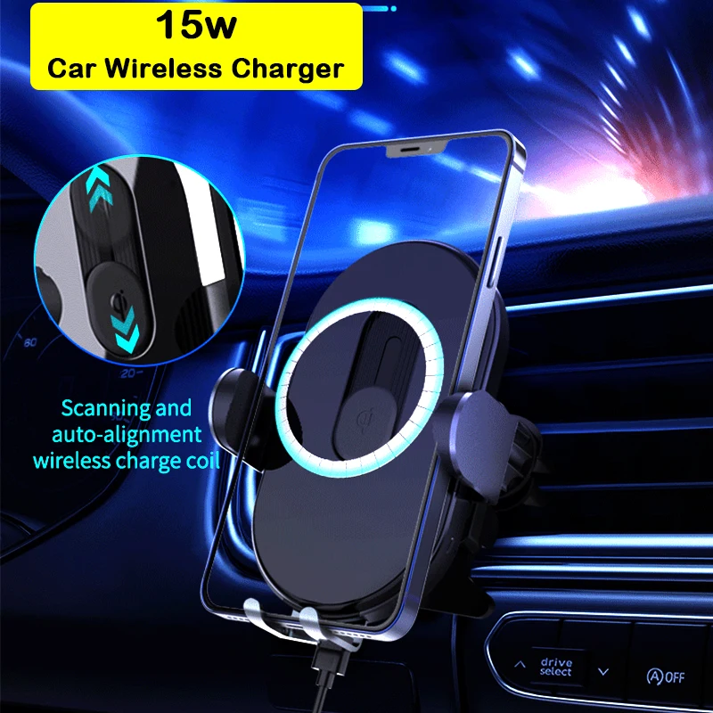 

Automatic Phone Holder In Car Charging 15W Qi Fast Charger Stand Mount Smartphone GPS Support For Iphone 13 Pro Max Accessories