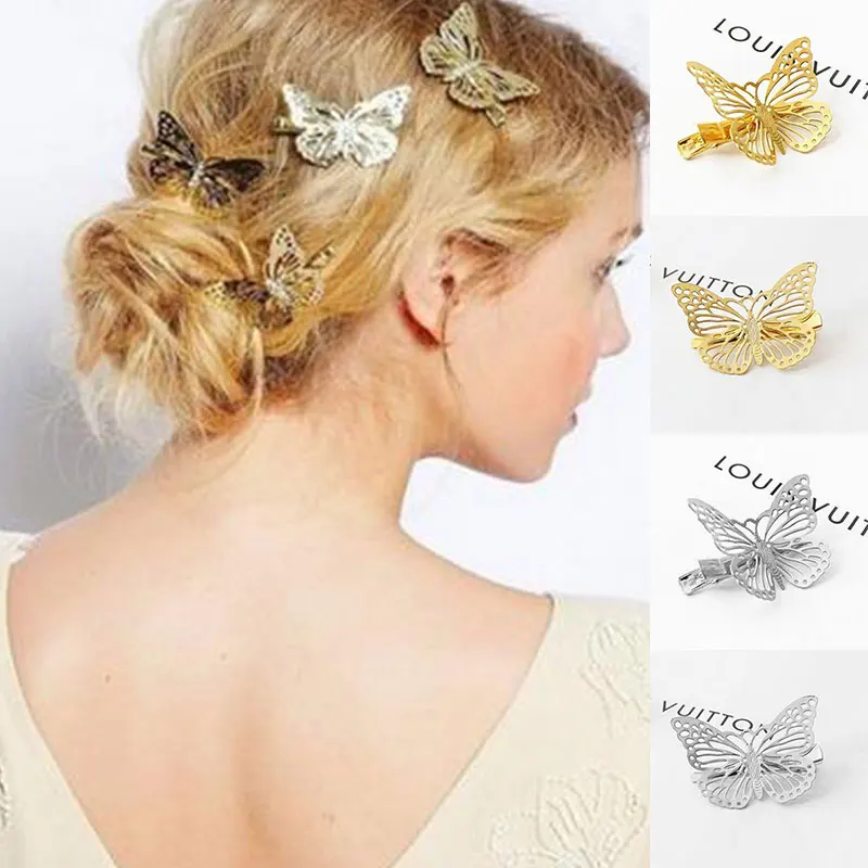 

2022 INS Cute Double Butterfly Hair Clips Clamp For Women Girl Rhinestone Hairpins Hair Barrettes Duckbill Clip Hair Accessories