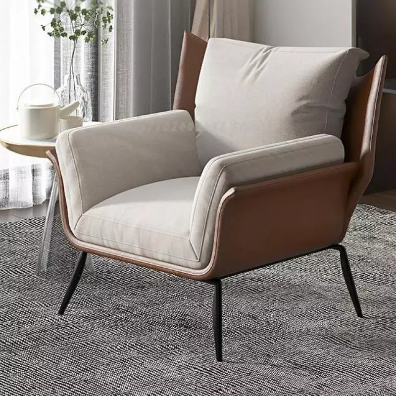 

Single sofa chair modern minimalist living room designer chair saddle leather wide nest Italian minimalist leisure chair luxury