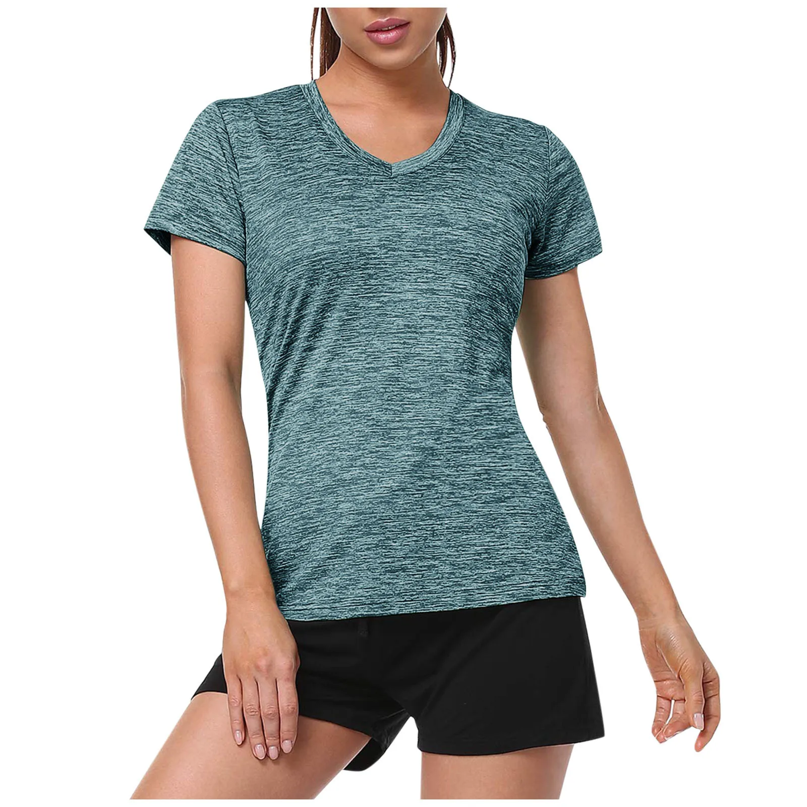 

Fitness Sports T-shirt Summer Clothes for Women Solid Color V Neck Short Sleeve Shirts Top Ladies Blusas Mujer de Moda 2022