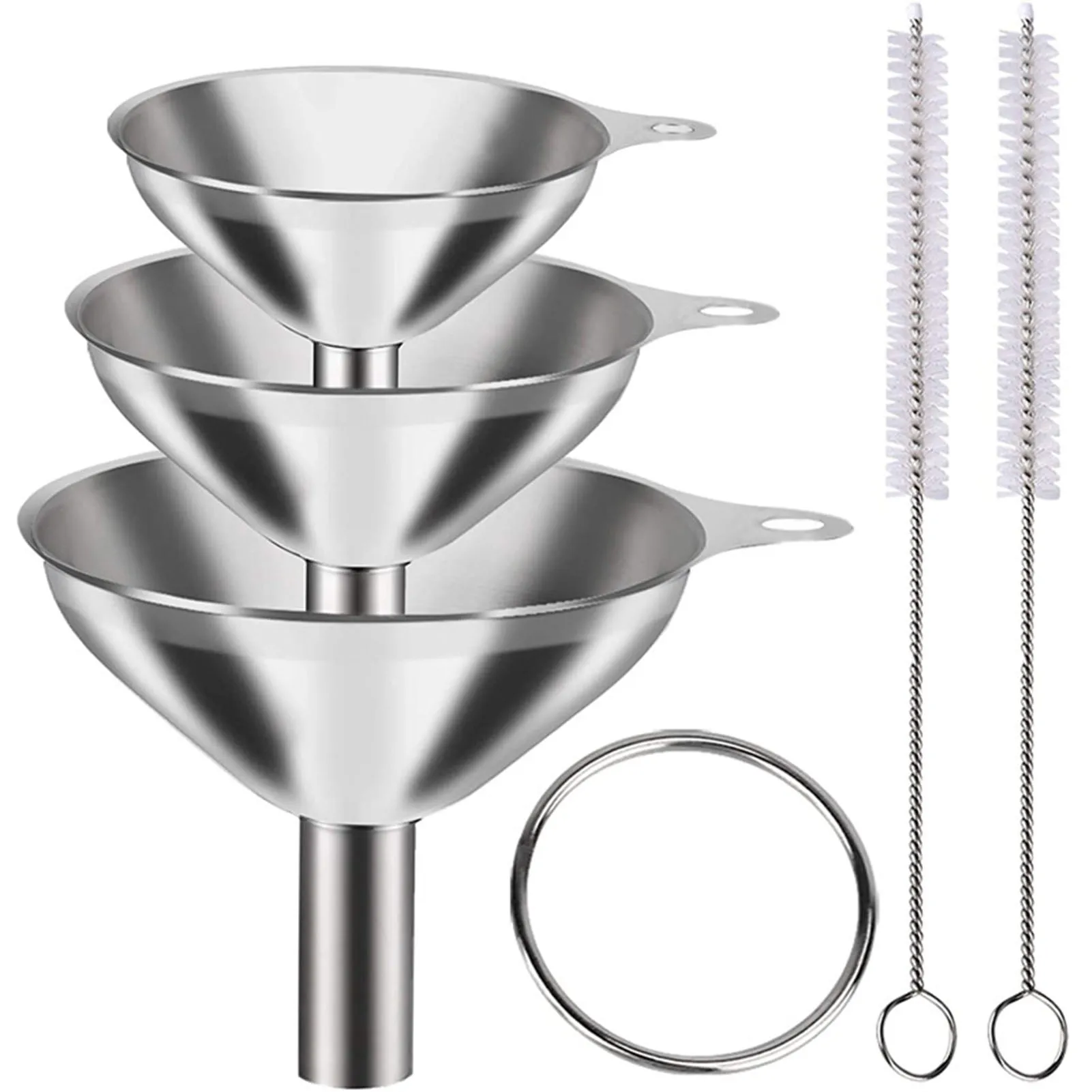 

Stainless Steel Funnel Small Food Grade Stainless Steel Kitchen Set With Cleaning Brushes Filling Bottles Flask Cooking Funnel