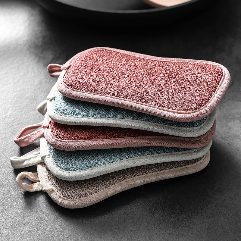 

5 Pcs Double Sided Scouring Pad Reusable Microfiber Dish Cleaning Sponges Cloths Random Color