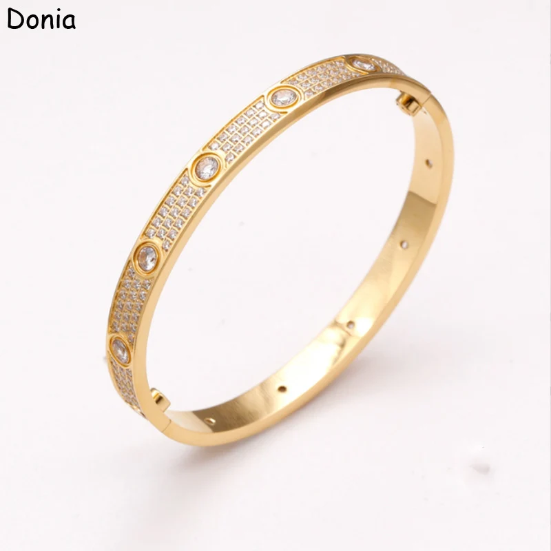 

Donia Jewelry European and American Fashion Ten Diamond Titanium Steel Micro-Inlaid AAA Zircon Luxury Screw Bracelet